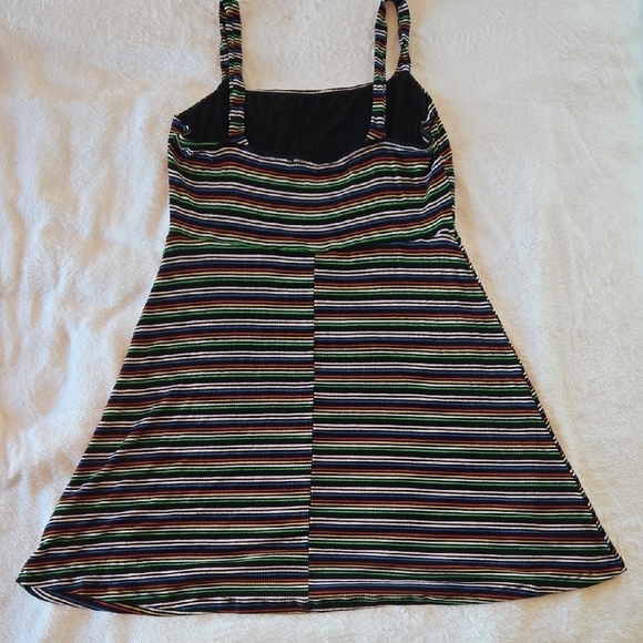 All in Favor Striped Dress L Stretchy Cozy 🌈 Pride 🌈 Black Bkgrd So Ready 4 U! - Picture 6 of 10